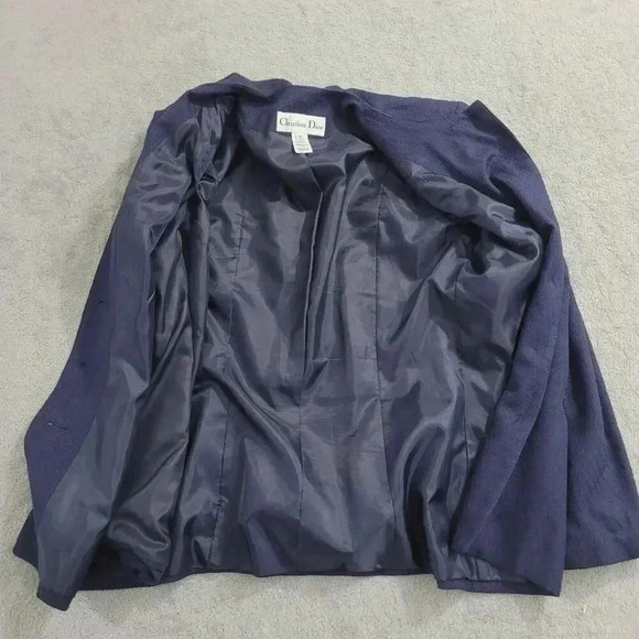 Christian Dior Women's 10 Navy Blazer Rayon Silk Trim Gold Button 28CT - Picture 10 of 11